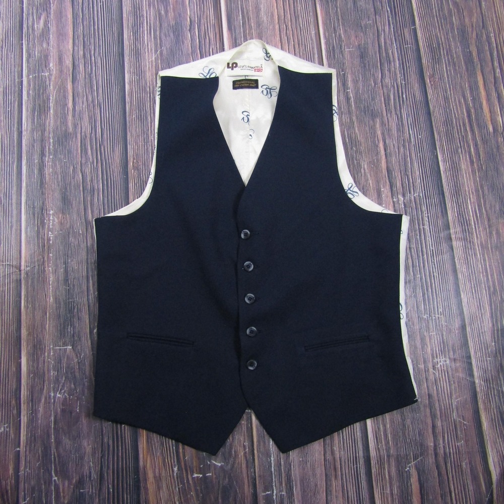 Suit Vest Levi's Panatela Mens 40 Black Vintage 3 Piece Belted Formal Waistcoat